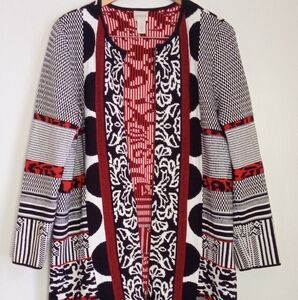 Chico's Black and Red Mixed Patterned Cardigan